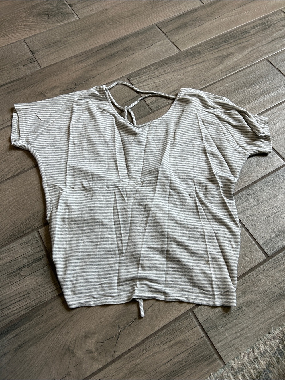 Daytrip Light Gray Striped Short Sleeve Top with Back Tie